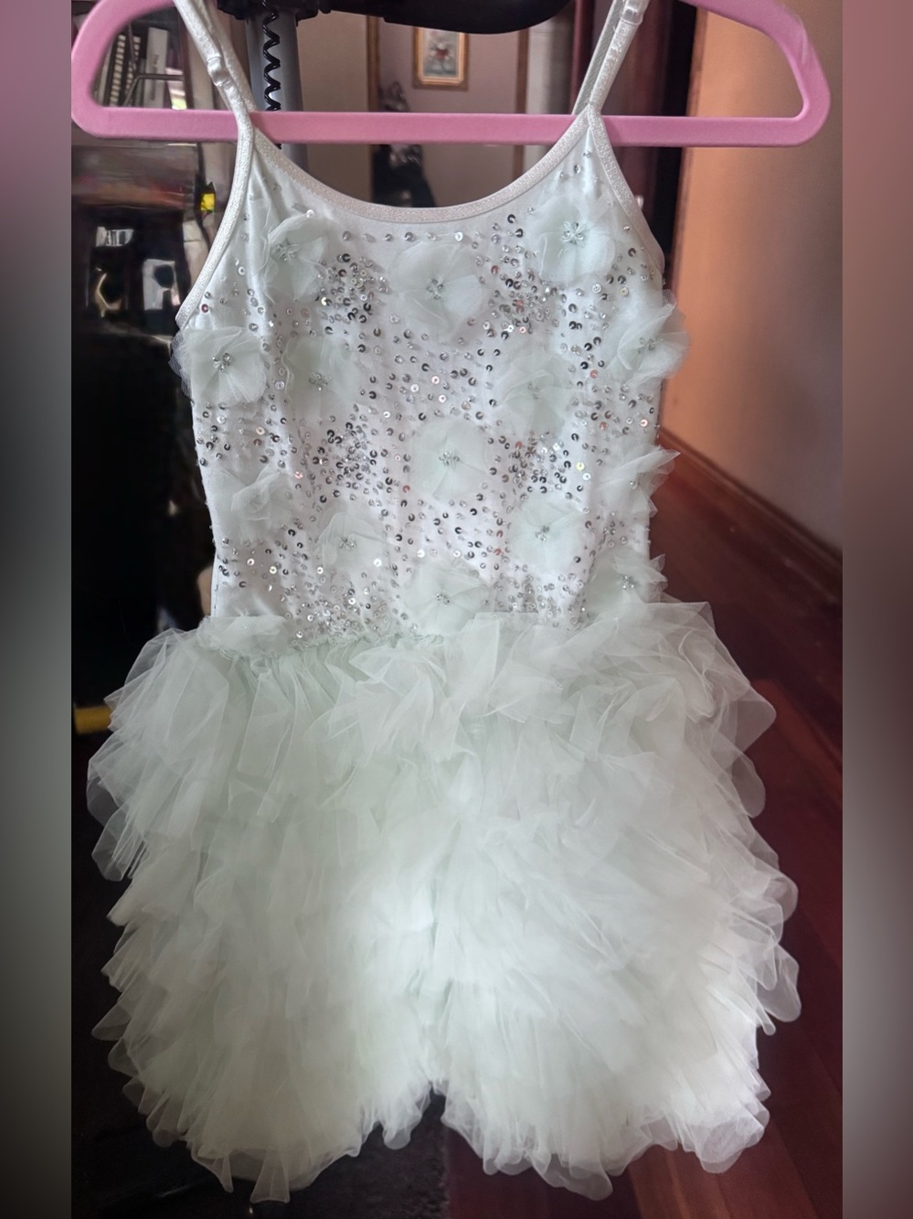 Tutu Du Monde Sparkling Tulle Dress with Floral Appliqués - Light Mint